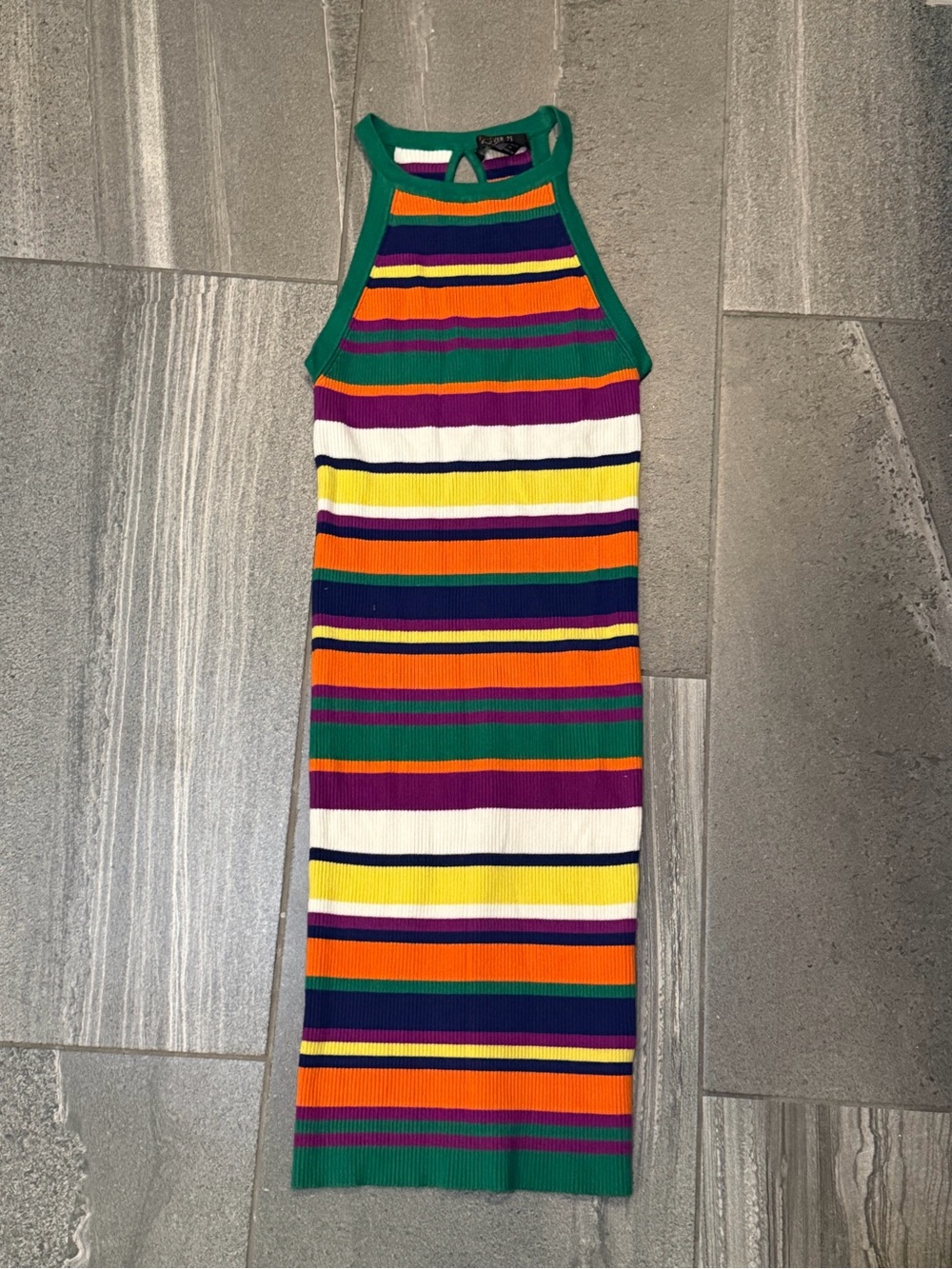 Forever 21 y2k Striped Ribbed Halter Neck colorful Dress